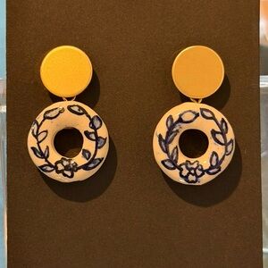 Hand-Painted Ceramic Hoop Drop Earrings